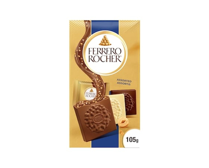 FERRERO ROCHER Carrés de chocolat haut de gamme, assortis avec noisettes, 10 carrés de chocolat emballés individuellement, parfaits à offrir ou à part