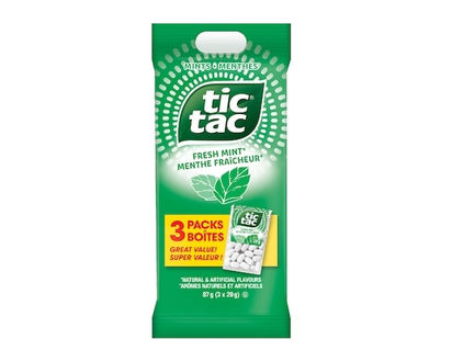 Tic Tac Menthes, Menthe fraîche, 29g à l'unité, 3 manchons bonbons à la menthe - 87.0 G