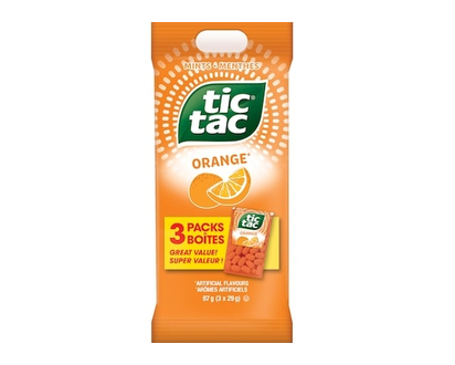 Tic Tac Mints, Orange, 3 Singles Count Candy Mint Sleeve, Mint Candy - 87.0 G