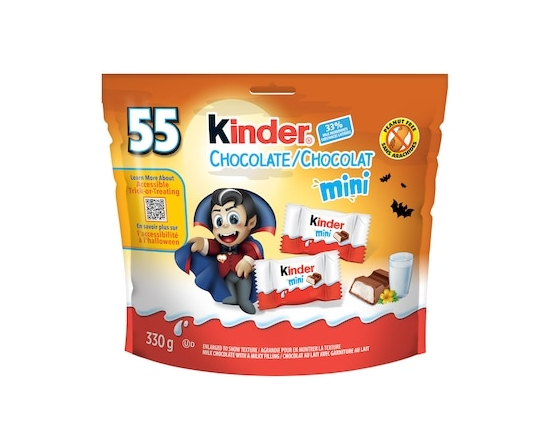 Kinder CHOCOLATE/CHOCOLAT Mini, chocolats d'halloween, 55 chocolats au lait emballés individuellement par sachet - 330.0 G