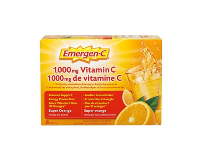 Emergen-C Vitamin C & Mineral Supplement Fizzy Drink Mix, Super Orange - 30 PK
