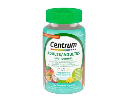Centrum Adult MultiGummies Tropical Fruit Multivitamin and Multimineral Supplement, Pineapple-Mango, Dragonfruit, and Passionfruit Flavours, 120 count