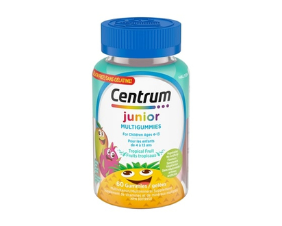 Centrum Junior MultiGummies Tropical Fruit Multivitamin and Multimineral Supplement, Pineapple-Mango, Dragonfruit, and Passionfruit Flavours, 60 count