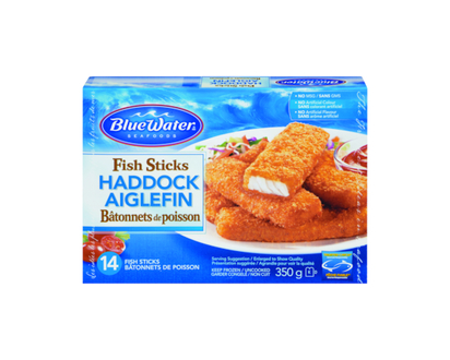 BlueWater Seafoods Breaded Fish Sticks, Wild Caught Haddock, Frozen, 14 Count - 350.0 G