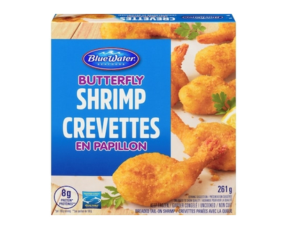 BlueWater Seafoods Butterfly Shrimp 100% Whole Shrimp, Breaded with Crunchy Panko Breadcrumbs, Frozen - 261.0 G