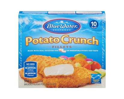 BlueWater Seafoods Potato Crunch Fish, Wild Caught Pollock, Frozen, 10 Count - 516.0 G