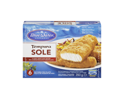 BlueWater Seafoods Tempura Sole Fish Fillets, Wild Caught Sole, Frozen, 6 Count - 350.0 G