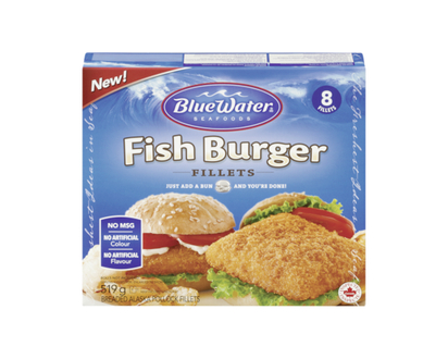 BlueWater Seafoods Breaded Fish Sandwich, Wild Caught Alaskan Pollock, Frozen, 8 Count - 519.0 G