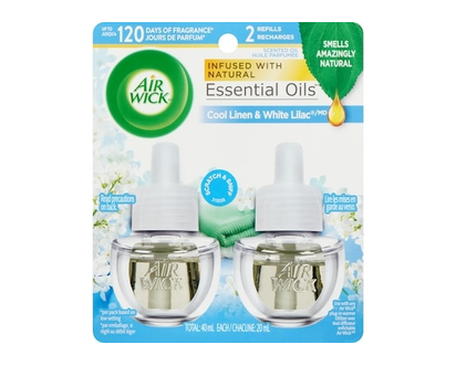 Air Wick Plug-in Air Freshener, Scented Oil Refills, Cool Linen & White Lilac, 2 Refills - 42.0 ML