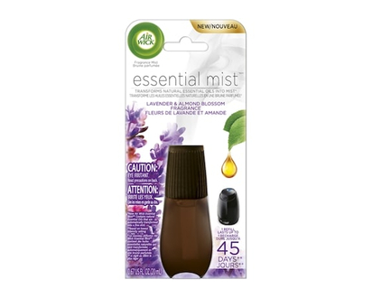 Air Wick Recharge de diffuseur d'huile parfumée Essential Mist, Fleurs de lavande et amande, Assainisseur d'air - 20.0 ML