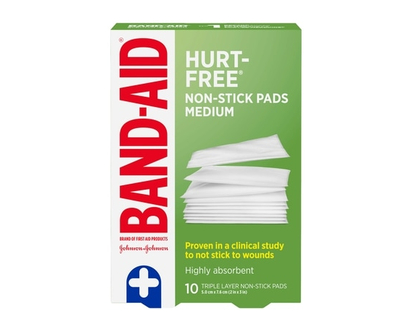 Band-Aid HURT-FREE® Non-Stick Wound Care Pads Medium, 5 Centimetres by 7.6 cm - 10 EA