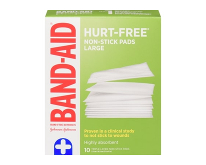 Band-Aid HURT-FREE Non-Stick Pads Large, 7.6 Centimetres by 10.1 cm, 10 Pads - 10 EA