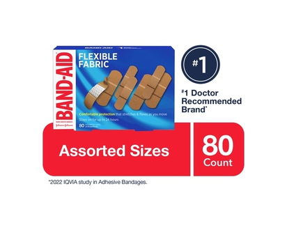 Band-Aid Flexible Fabric Bandages, Assorted Sizes - 80.0 EA