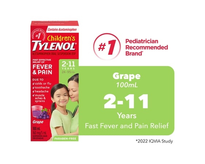 Tylenol Children's Medicine, Fever & Pain, Grape Liquid - 100 ML