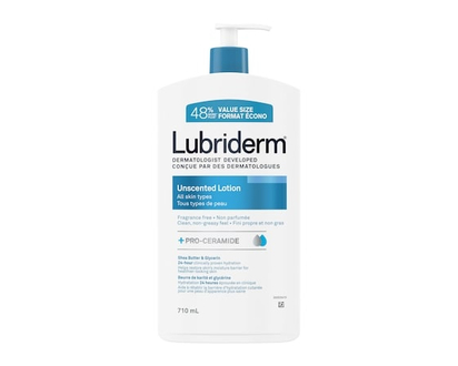 Lubriderm Unscented Lotion, Shea Butter and Glycerin, Dry Skin, Hand, Face Moisturizer, Fragrance Free - 710 ML