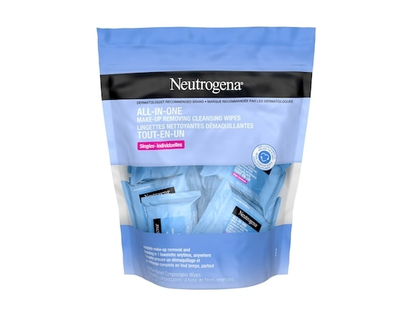 Neutrogena All-in-One Makeup Removing Cleansing Wipe, Waterproof Mascara Removal, Plant Based Biodegradable Wipes - 20 EA