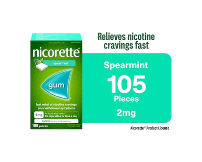 Nicorette Gum, Nicotine 2mg, Spearmint - 105.0 EA