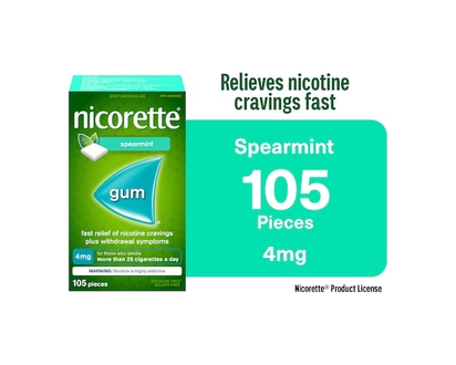 Nicorette Gum, Nicotine 4mg, Spearmint - 105.0 EA