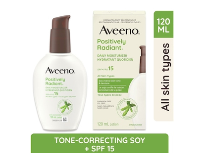 Aveeno Positively Radiant Daily Moisturizer SPF 15, Dry Skin Lotion, Face Cream, Hypoallergenic, Soy Formula - 120.0 ML