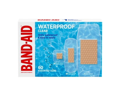 Band-Aid Waterproof Clear Adhesive Bandages, assorted sizes - 60 EA