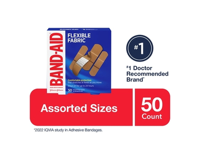 Band-Aid Flexible Fabric Bandages, Assorted Sizes - 50.0 EA