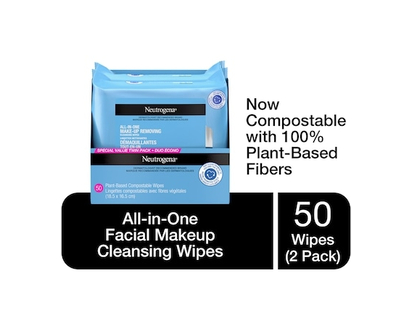 Neutrogena Lingettes nettoyantes démaquillantes Tout-en-un pour le visage, compostables, composées de fibres végétales, Duo écono - 1.0 EA