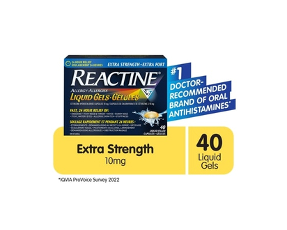 Reactine Extra Strength Antihistamine Liquid Gel Pills - 10mg Cetirizine Hydrochloride - Allergy Relief Medicine - 40.0 EA
