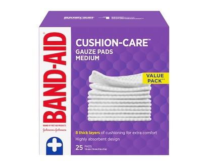 Band-Aid CUSHION-CARE Medium Gauze Pads, 3 Inches by 3 Inches Value Pack - 25 EA
