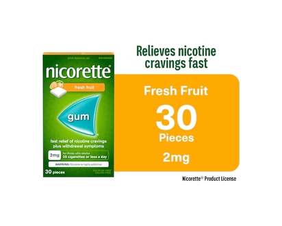 Nicorette Nicotine Gum, 2 mg, Fresh Fruit - 30.0 EA