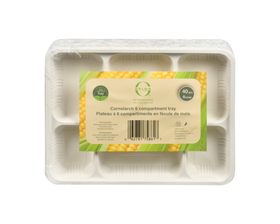 Cornstarch 6 Compartment Tray - 40.0 EA
