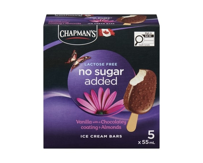 Chapmans No Sugar Added Lactose Free Ice Cream Bars Vanilla With A Chocolatey Coating & Almonds - 55.0 ML
