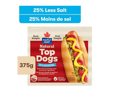 Maple Leaf Natural Top Dogs Less Salt Hot Dogs - 375.0 G
