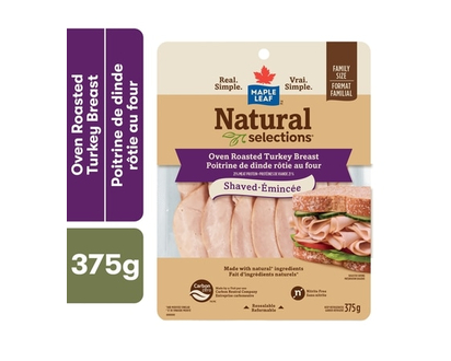 Maple Leaf Natural Selections Shaved Turkey Breast, Oven Roasted, Family Size. - 375.0 G