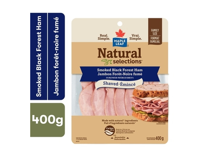 Maple Leaf Natural Selections Shaved Black Forest Deli Ham, Smoked, Family Size - 400.0 G