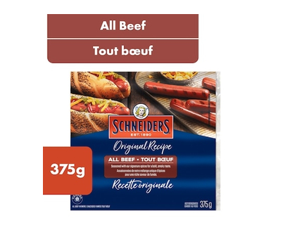 Schneiders All Beef Hot Dogs - 375.0 G