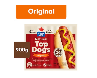 Maple Leaf Natural Top Dogs Original Hot Dogs, Family Size - 900.0 G