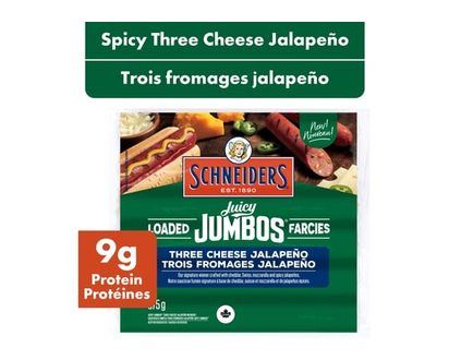 Schneiders Juicy Jumbos Loaded Three Cheese Jalapeno Hot Dogs - 375.0 G