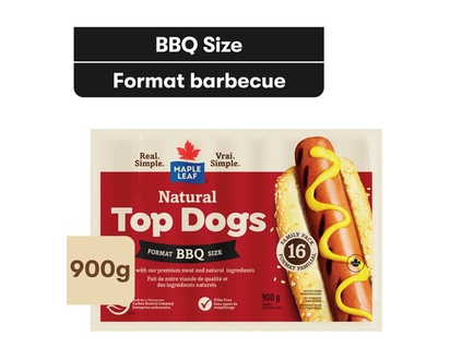 Maple Leaf Natural Top Dogs BBQ Hot Dogs, Family Pack - 900.0 G