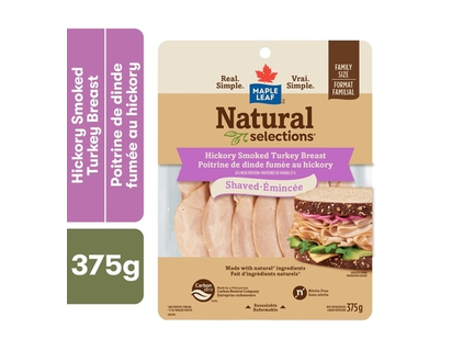 Maple Leaf Natural Selections Shaved Deli Turkey Breast, Hickory Smoked, Family Size - 375.0 G