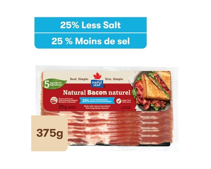 Maple Leaf Natural Less Salt Bacon - 375.0 G