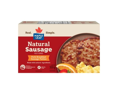 Maple Leaf Fully Cooked Natural Pork Breakfast Sausage Patties - 300.0 G