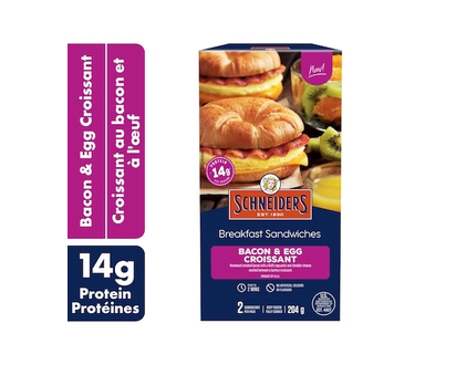 Schneiders Sandwichs déjeuner Croissant au bacon et à lœuf, 2 par paquet - 204.0 G