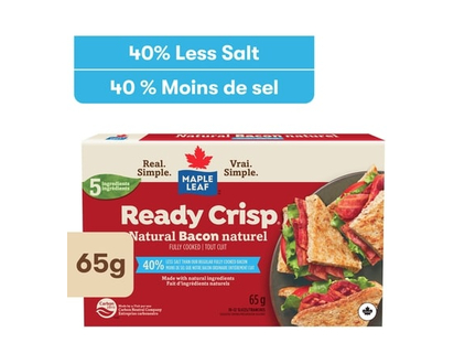 Maple Leaf Ready Crisp Fully Cooked Less Salt Natural Bacon Slices - 65.0 G