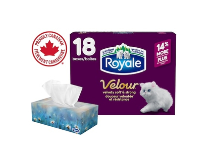 Royale Velour Facial Tissue, 18 Flat Boxes, 82 Tissues per box - 18.0 EA