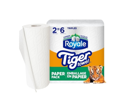 Royale Tiger Towel Recyclable Paper Packaging, 2 Equal 6 Paper Towel Rolls, 147 Sheets per Roll - 2.0 EA