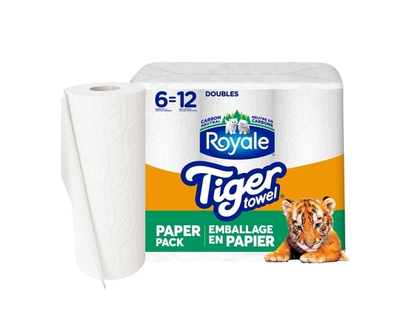 Royale Tiger Towel Recyclable Paper Packaging, 6 Equal 12 Paper Towel Rolls, 98 Sheets per Roll - 98.0 EA