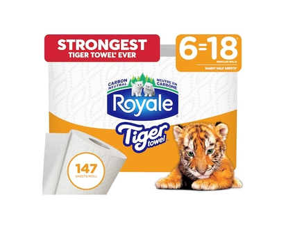 Royale Essuie-tout Tiger Towel, 6 équiv. à 18 roul., 147 feuilles par rouleau - 6.0 EA