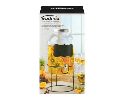 Trudeau Glass Beverage Dispenser With Chalkboard And Metal Stand 8 L - 1.0 EA