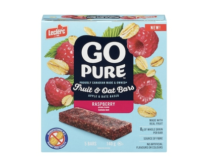 Leclerc Go Pure Fruit and Oat Bars, Raspberry - 140 G