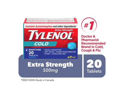 Tylenol Extra Strength Cold Relief Night Acetaminophen 500mg - 20 TAB